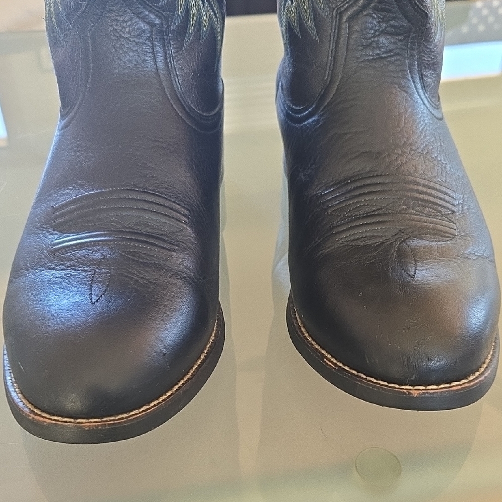 Ariat Black Western Boots with Light Green Stitching - Picture 2 of 12